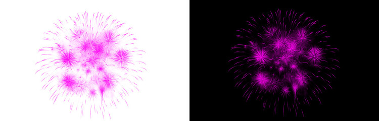 Vibrant pink fireworks display illuminating the dark night sky and isolated on a transparent background for festive occasions