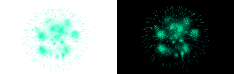 bright teal firework burst on transparent background and black backdrop for festive celebrations holidays and events