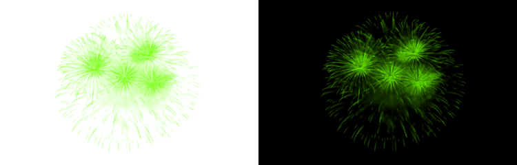 vibrant green firework explosion on transparent background and black backdrop for festive occasions and holidays