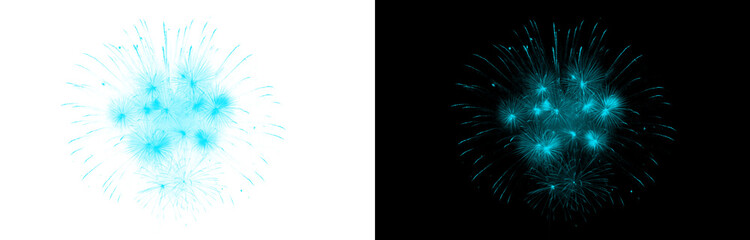 Fototapeta premium Blue burst firework celebration display with bright light effect on transparent background glowing pyrotechnic festival explosion