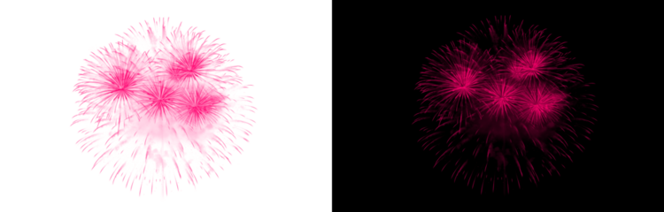 Bright pink fireworks display transparent element celebratory explosion effect isolated on checkered background ready for overlay digital graphic asset