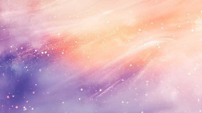 Mesmerizing gradient background featuring soft pastel watercolor wash blending shades of purple orange and pink with sparkling glitter effects creating a dreamy cosmic feel