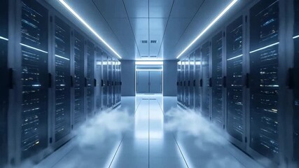 Futuristic server room with glowing lights and modern technology infrastructure, showcasing data storage. - Powered by Adobe