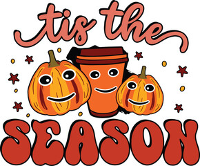 Cartoon Pumpkins and Coffee Cup Illustration