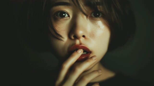 涙を流し不安を見せる女性の感情表現