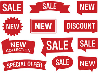 red sale label vector set with discount ribbons new collection banners price tags special offer stickers and promotional badges, a top ranked design collection for ecommerce advertising and business 