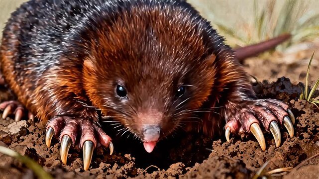 Mole with Sharp Claws in Soil
