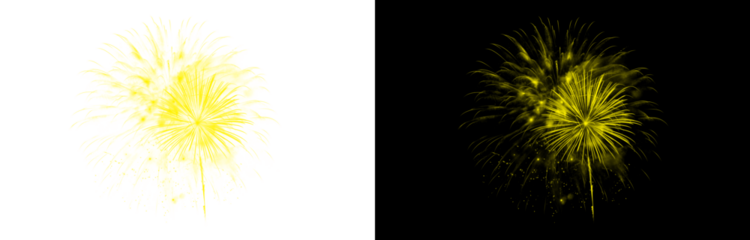 Yellow transparent png firework explosion isolated on checker background ideal for bright holiday designs and party graphics