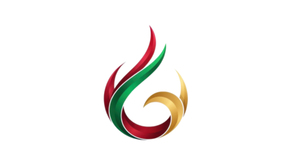 Modern Abstract Red Green Gold Flame Drop Logo Icon isolated PNG with Transparent Background