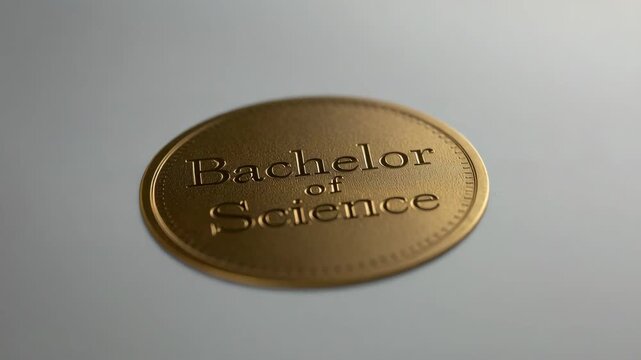 Bachelor of Science gold medallion embossed paper evoking achievement and pride. Golden academic