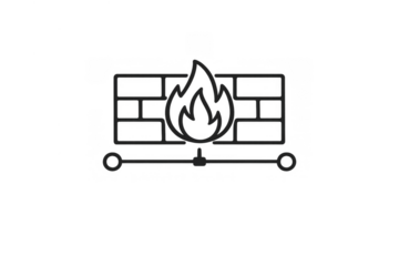 Firewall icon representing network security, data protection, internet safety, and cyber defense against threats, transparent background