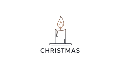 Line Art Christmas Candle Icon with Text isolated PNG with Transparent Background