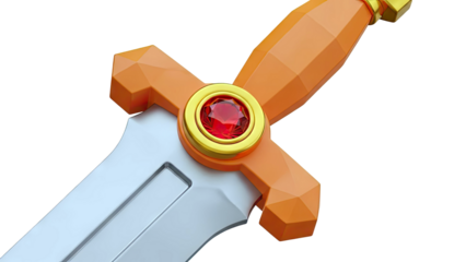 Stylized Sword with Orange Hilt and Red Gemstone