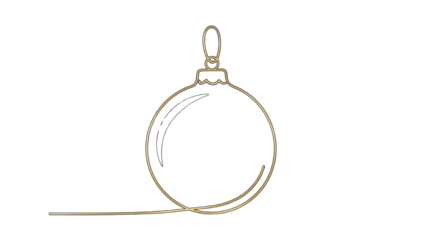 Elegant Gold Line Art Christmas Ornament Drawing isolated PNG with Transparent Background