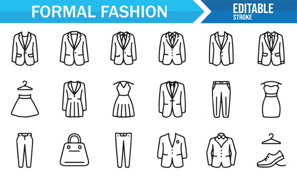 Office dress code and formal apparel outline icons