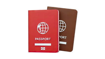 Two Passports, Red and Brown, with Globe Emblem