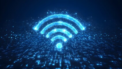Illuminated wifi signal amidst digital network