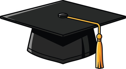 Black graduation cap with gold tassel symbol of academic achievement and success isolated on white background for educational concepts