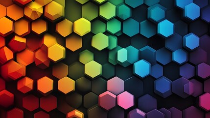 3d background walker hexagon background. Colorful hexagonal tiles forming a 3D pattern on a gray background