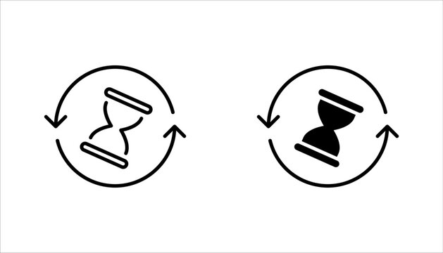 anti aging hourglass line icon set, simple standby waiting slow time flat design vector illustration on white background