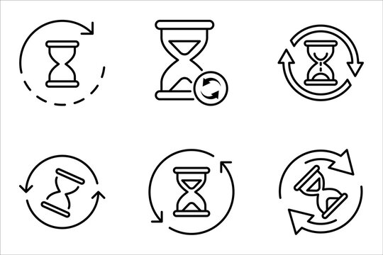 anti aging hourglass line icon set, simple standby waiting slow time flat design vector illustration on white background
