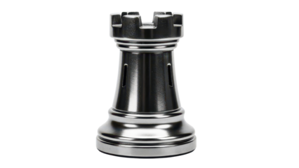 Shiny Silver Metal Chess Rook Piece Product Shot isolated PNG with Transparent Background