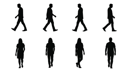 Fototapeta premium Silhouettes of walking people men and women in various poses