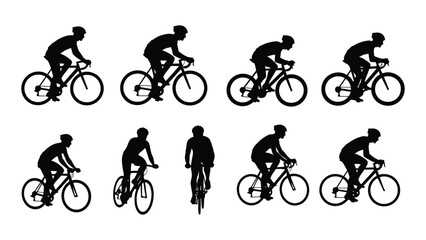 Obraz premium Silhouette cyclists in motion a repeating pattern of biking figures