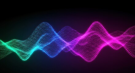 Abstract digital data visualization with colorful light waves on dark background