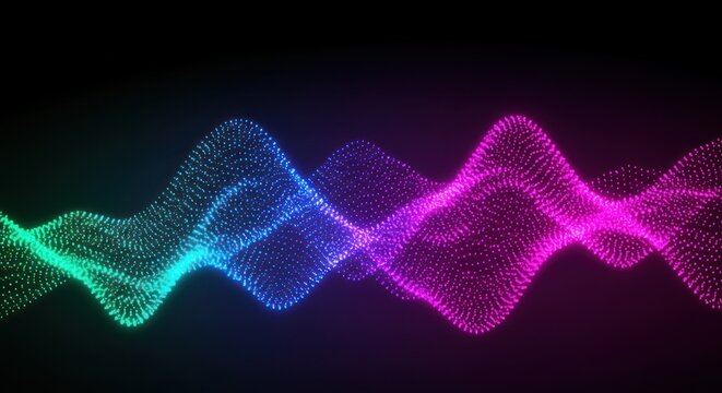 Abstract digital data visualization with colorful light waves on dark background - Powered by Adobe