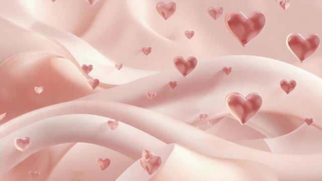 Soft pink translucent heart bubble over silk wave backdrop, romantic dreamy atmosphere with pink