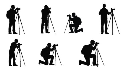 Silhouettes of photographers capturing images with tripods in various poses
