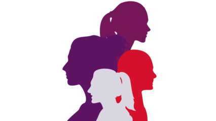 Diverse Women Silhouettes in Purple and Red Overlapping Profiles