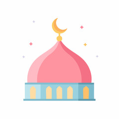 Fototapeta premium Cute Cartoon Mosque Dome with Crescent Moon Icon. Minimalist Vector Illustration of Islamic Architecture, Suitable for Ramadan, Eid Al-Fitr, or Muslim Holiday Greeting Cards.