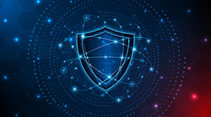 Abstract technology circuit board background with shield symbols concept of data protection and cyber privacy. modern security technology innovation concept background