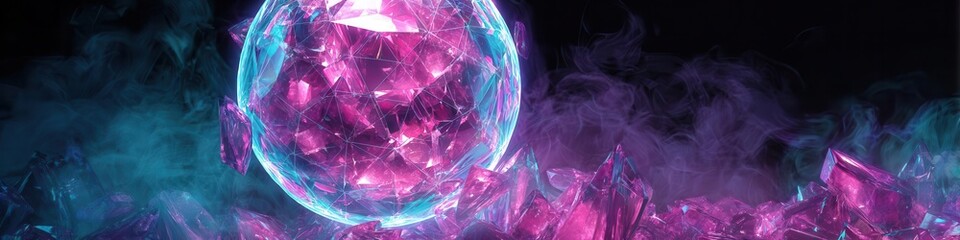 Glowing Crystal Sphere and Crystals with Ethereal Smoke