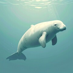 Obraz premium Beluga Whale Swimming Underwater in Clear Blue Ocean Close-Up Portrait