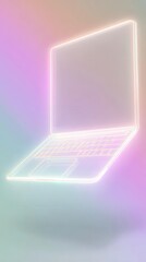 Glowing Neon Laptop on Gradient Pastel Background