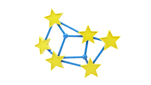 Yellow Stars Connected in a Network Structure - Powered by Adobe