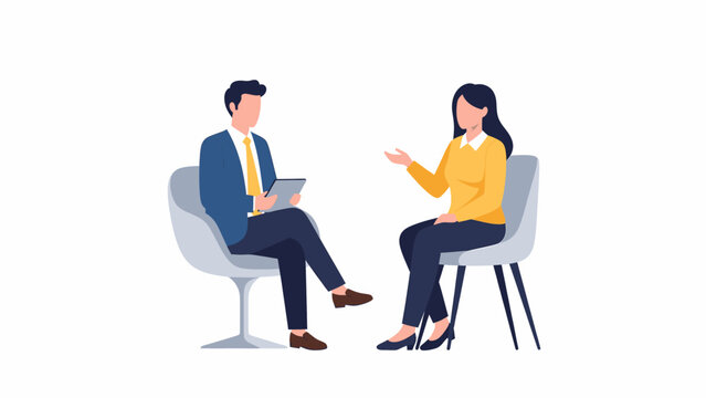 Vector illustration of a professional business meeting or interview between two individuals discussing work