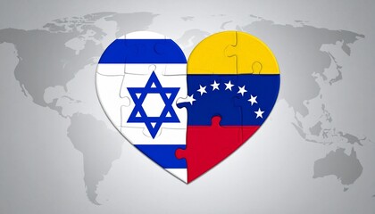 Israel and Venezuela flags as heart puzzle