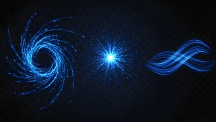 Astronomical image of swirling blue cosmic structures and bright star