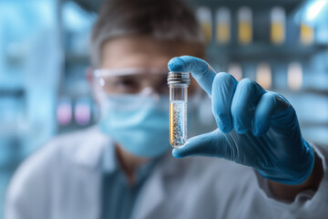 Scientist Holding Sample Vial in Laboratory
