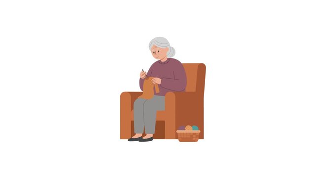 video of grandma sewing on a chair