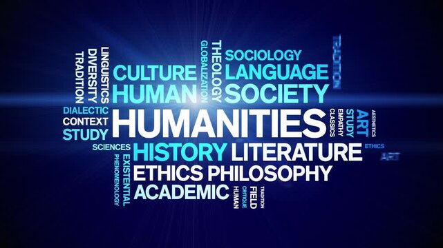 Humanities animated word cloud-text design animation tag kinetic typography seamless loop.