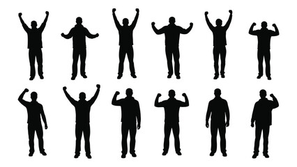 Fototapeta premium Silhouettes of people in diverse celebratory and powerful poses isolated on white