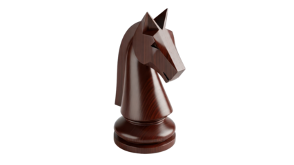 Dark Brown Wooden Chess Knight Piece Product Shot isolated PNG with Transparent Background