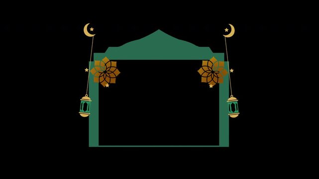 Ramadan islamic style frame suitable for elegant greetings, featuring gold accents on a black background, perfect for festive designs.