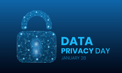 January 28 Data Privacy Day Poster | Low Poly Style Design | Cyber Security & Personal Data Protection Vector Isolated on Geometric Background