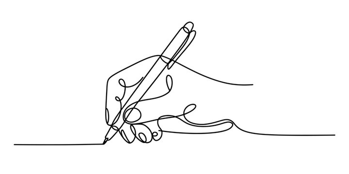 Continuous single line drawing of a hand holding a pen for writing Vector, illustration